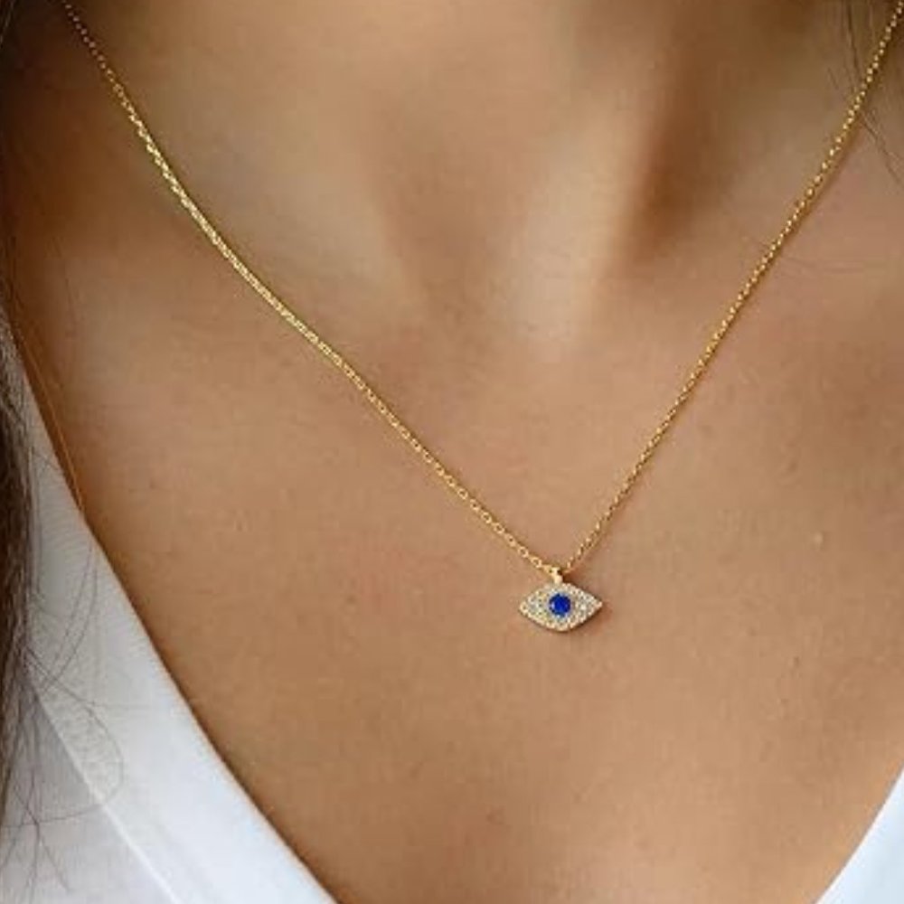 Neiman Marcus 14k Gold Plated Gold Dark Blue Evil Eye Necklace